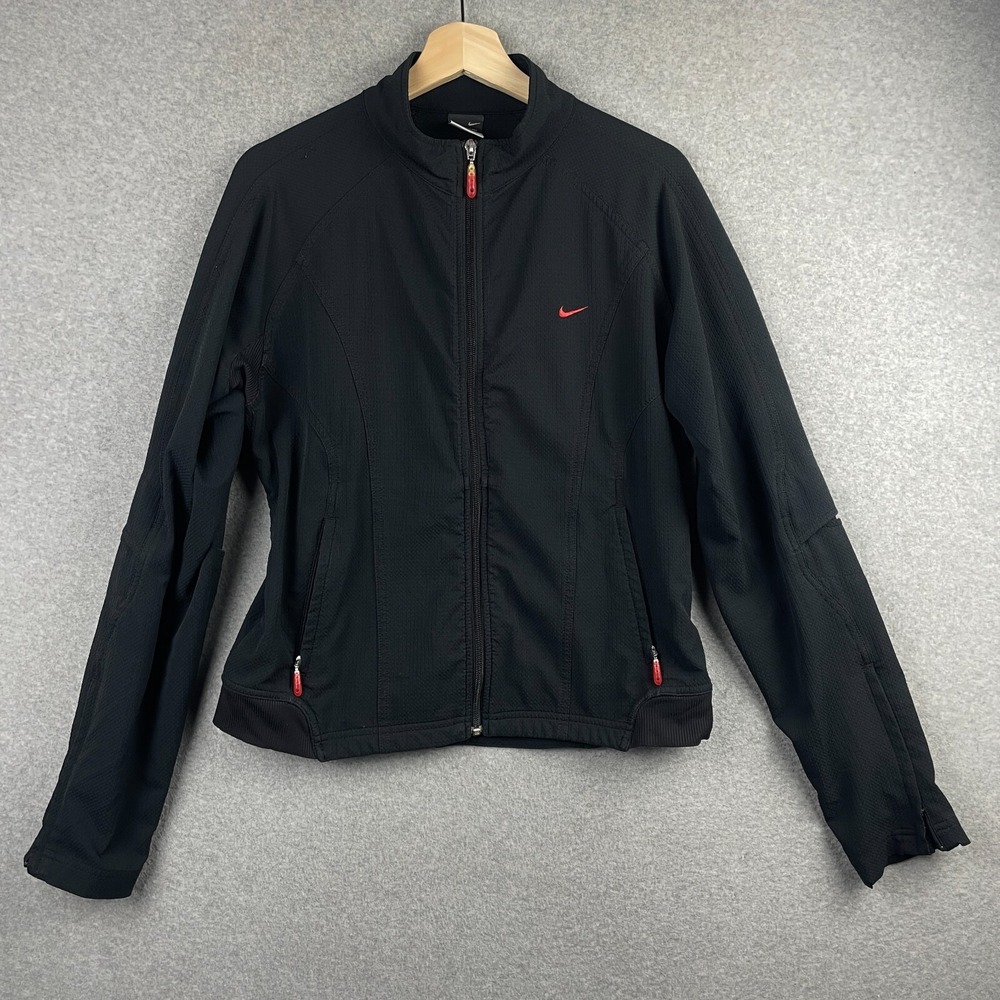 Vintage Nike Jacket Womens Medium Black Full Zip Sphere Dry Track  Running